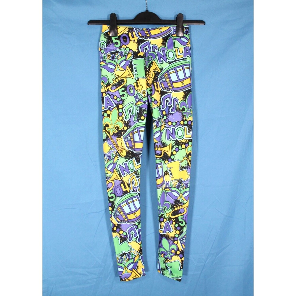 NWT COREY PAIGE Purple/Green MARDI GRAS NEW ORLEANS Ankle Length LEGGINGS Sz XS